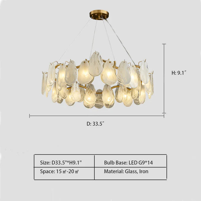 Post-modern Creative Art Cloud Glass Shell Suspension Chandelier Suit for Living & Dining Room, art design, ins celebrity, round, dimension