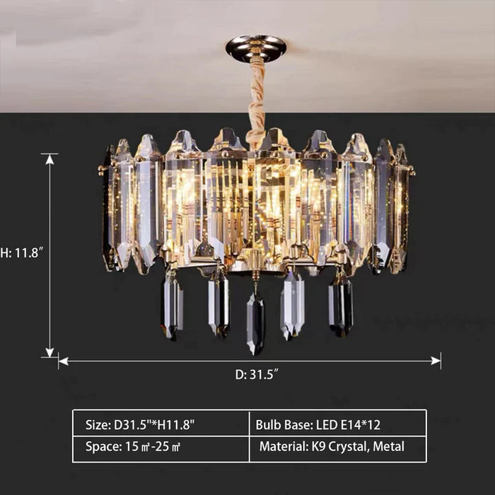 Modern Gold Elegant Transparent Crystal Chandelier Suit for Dining/Living Room,round , dimension