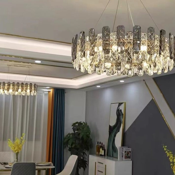 Lampadario moderno in cristallo grigio fumo, lampada a sospensione brillante per soggiorno/sala da pranzo/camera da letto/ufficio domestico