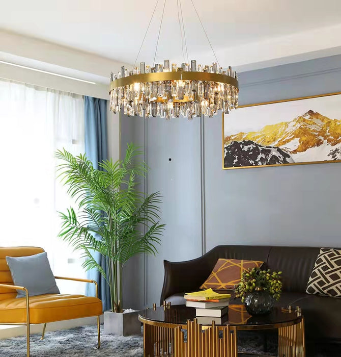 Lampadario di cristallo ad anello rotondo Lampadari moderni di lusso a soffitto per soggiorno e sala da pranzo