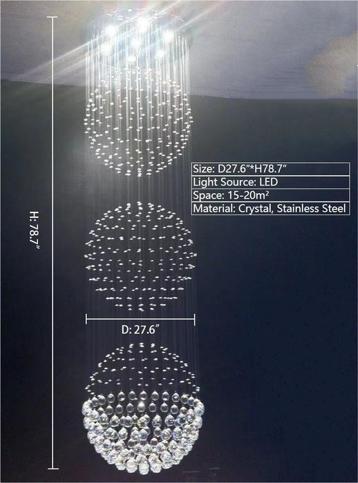 D27.6"*H78.7" Large Bright Modern Multi-layers Ball Crystal Chandelier ceiling light for living room staircase big foyer dinning room