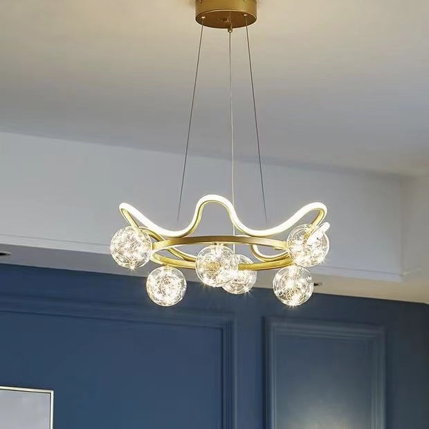 Lámpara colgante moderna con iluminación de araña de bolas de cristal transparente 