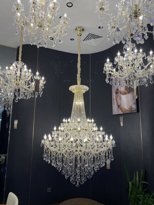 Lámpara de araña de cristal con vela francesa extragrande, accesorio de iluminación para vestíbulo/escalera con rama artística para techo