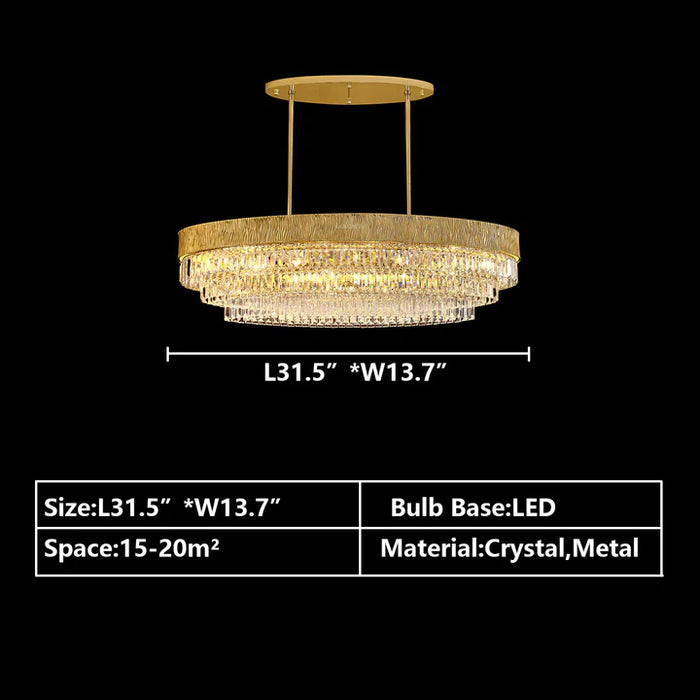 gold chandelier,oval round ,crystal, shining, tiered,delicate, living room, bedroom, dining room,light luxury ,golden, modern, new,set, ceiling