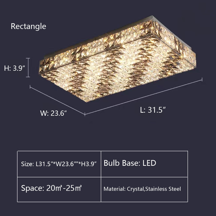 Rectangle: L31.5"*W23.6"*H3.9" chandelier,chandeliers,crystal rod,square,rectangle,living room,flush mount,ceiling,gold,luxury,modern,bedroom,foyer,entrys