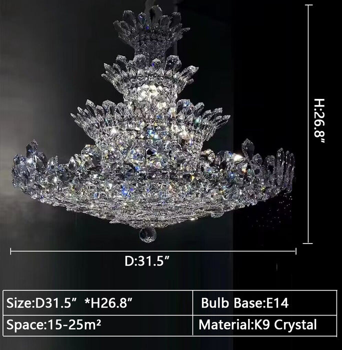 Lampadario di cristallo floreale impero di lusso con lampada moderna a 4 strati per foyer e soggiorno