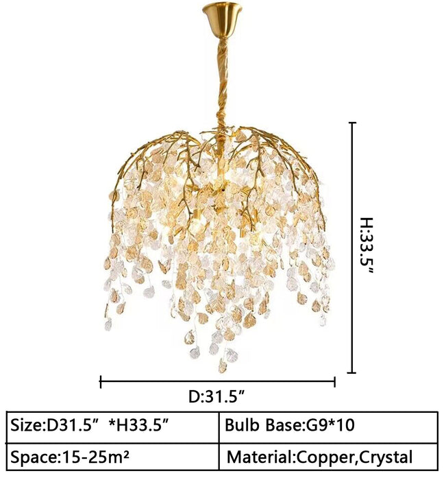 D31.5"*H33.5" chandelier,chandeliers,branch,leaf,crystal,crystal light,dining table,dining room,living room,flower,led,bedroom