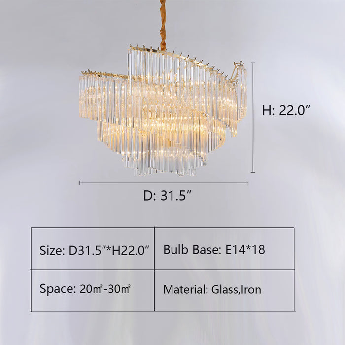 D31.5"*H22.0" chandelier,chandeliers,glass rods,gray,smoky gray,clear glass,tiers,layers,huge,big,oversize,extra large,big table