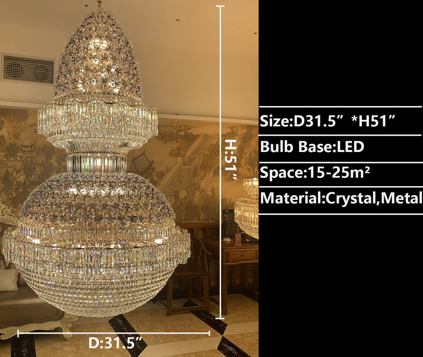 D31.5"*H51"  oversized/huge crystal chandelier modern flower high-end gold crystal chandelier for high-ceiling foyer/staircase/hallway/entryway.2-story,duplex buildings coffee shop