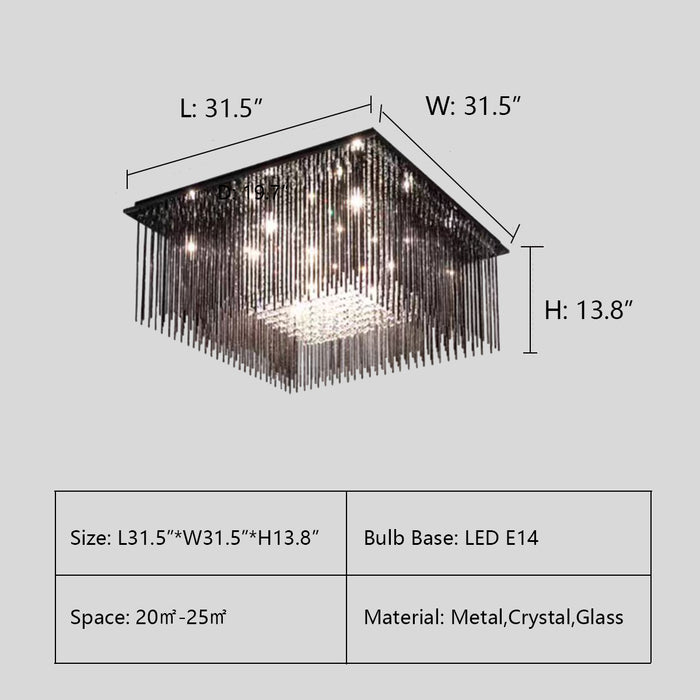 Square: L31.5"*W31.5"*H13.8" chandelier,chandeliers,ceiling,flush mount,glass,metal,crystal,black glass tassel,pendant,post-modern,black,tassel