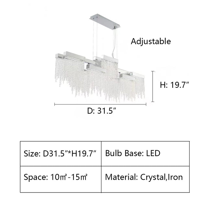 D31.5"*H19.7" Rossi Linear Chandelier,Rossi 10-Light LED Chandelier,chandelier,chandeliers,pendant,crystal,iron,metal,long table, big table,dining table,kitchen island,dining bar,bar,living room.luxury,chandelier light