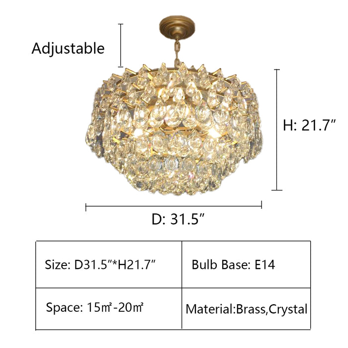 D31.5"*H21.7" crystal,chandelier,chandeliers,brass,metal,gold,chrome,silver,raindrop,kitchen island,layers,multi-tier