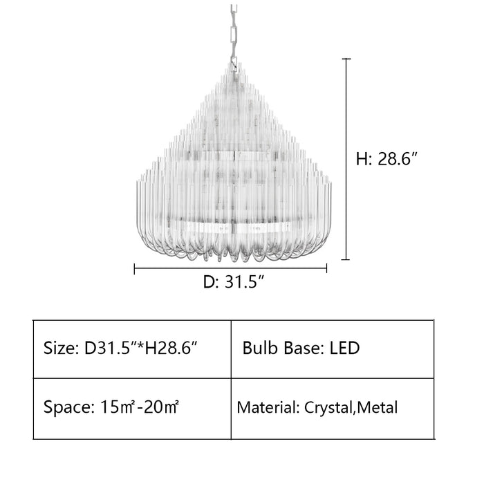 D31.5"*H28.6" Ludwig Chandelier,chandelier,chandeliers,crystal,oversized,large,huge,big,long,hotel lobby,crystal,glass,tubes,hollow,metal,chrome,silver,ceiling,tiers,large living room