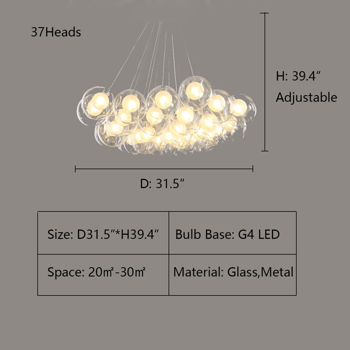 37Heads: D31.5"*H39.4" 28.61 Round Pendant Chandelier,chandelier,chandeliers,pop,bubble,glass,chain,round,ball,art,oversize,huge,big,long table,big table,extra large,cute,magic,girls' bedrom