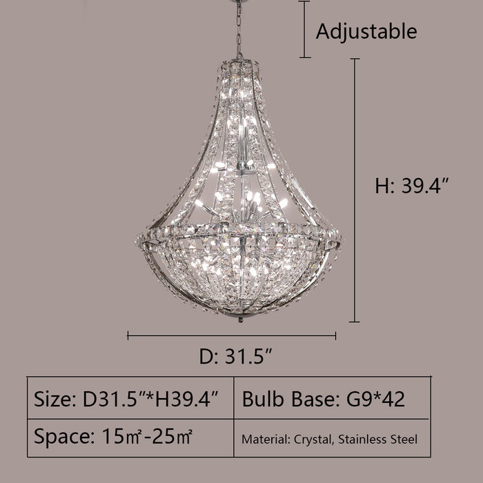 D31.5"*H39.4" chandelier,chandeliers,oversize,huge,big,silver,chrome,led,crystal,metal,stainless steel,high ceiling,villa,duplex hall,loft,Hotel Lobby