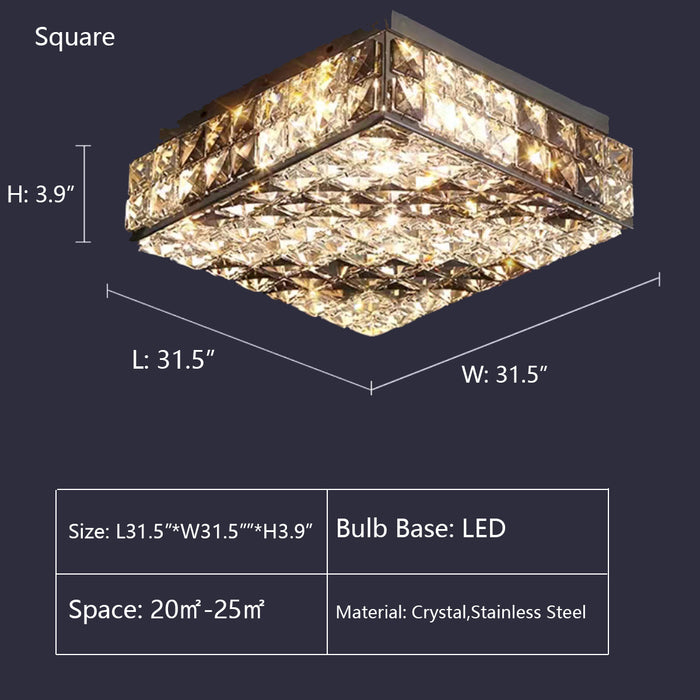 Square: L31.5"*W31.5"*H3.9" chandelier,chandeliers,crystal rod,square,rectangle,living room,flush mount,ceiling,gold,luxury,modern,bedroom,foyer,entrys