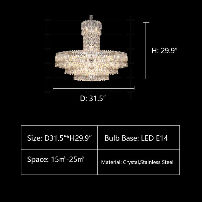 D31.5"*H29.9" layers,crystal,big,huge,extra large, large,chandelier,chandeliers,living room,chrome,stainless steel,pendant,multi-tier,tiers,layer