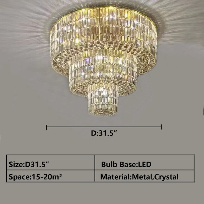 d31.5"MODERN extra large/huge 3-tiered gold crystal light ceiling round crystal light fixture for living room/dining room/foyer