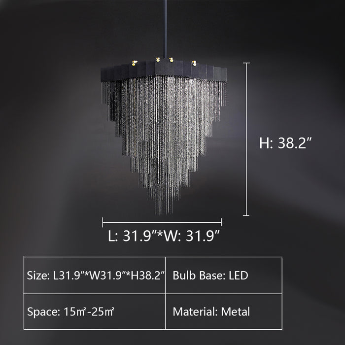 L31.9"*W31.9"*H38.2" waterfall,chandelier,chandeliers,aluminum,tassel,pendant,multi-layer,metal,living room