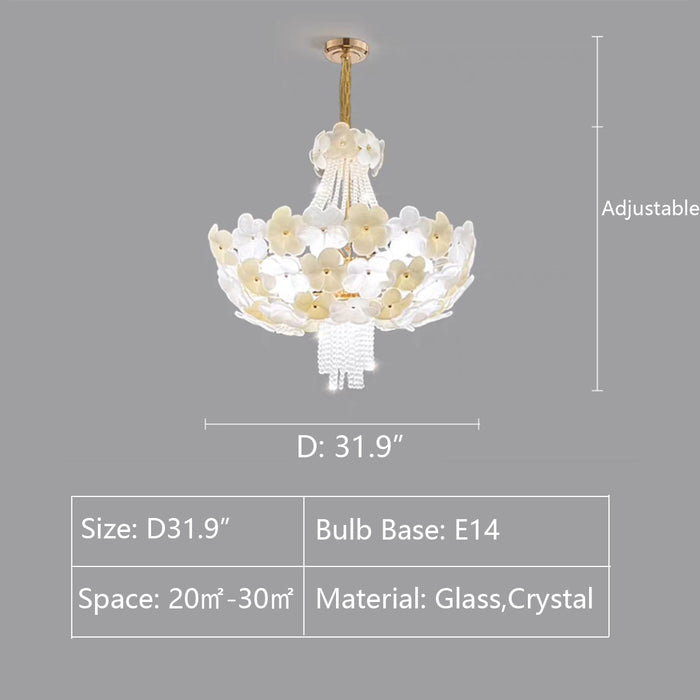 D31.9" chandelier,chandeliers,flower,branch,crystal,pendant,glass,iron,ceiling,living room,bedroom,foyer,hallway,checkroom