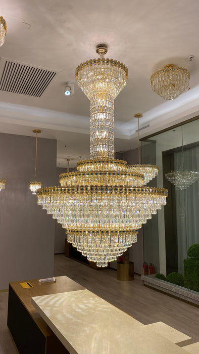 Lámpara de araña de cristal extra grande de lujo para sala de estar/vestíbulo de techo alto 