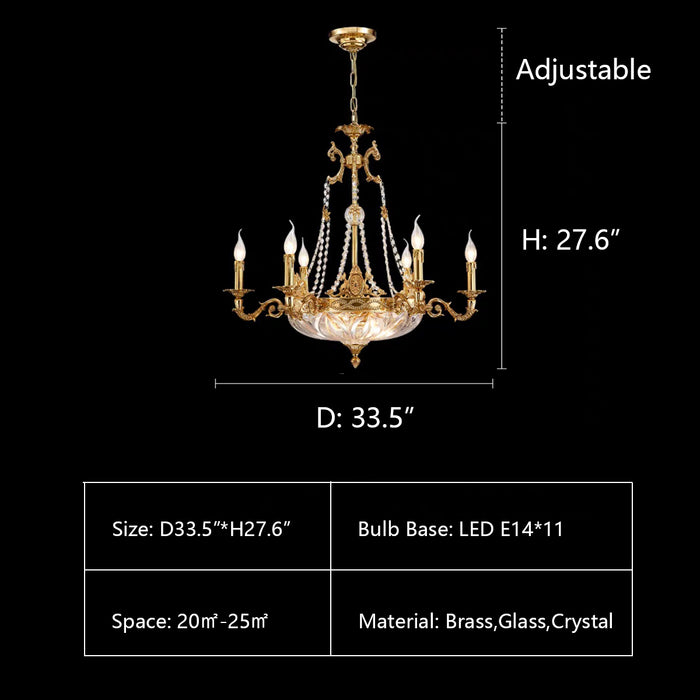 D33.5"*H27.6" chandelier,chandeliers,candle,brass,gold,crystal,glass,branch,elegant,entryway,dining table,big table,round table,foyer,hallway