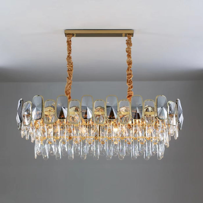 Round/Rectangle Smoky Gray Crystal Pendant Chandelier Ceiling Fixtures Light For Living Room/Dining Room/Entryway