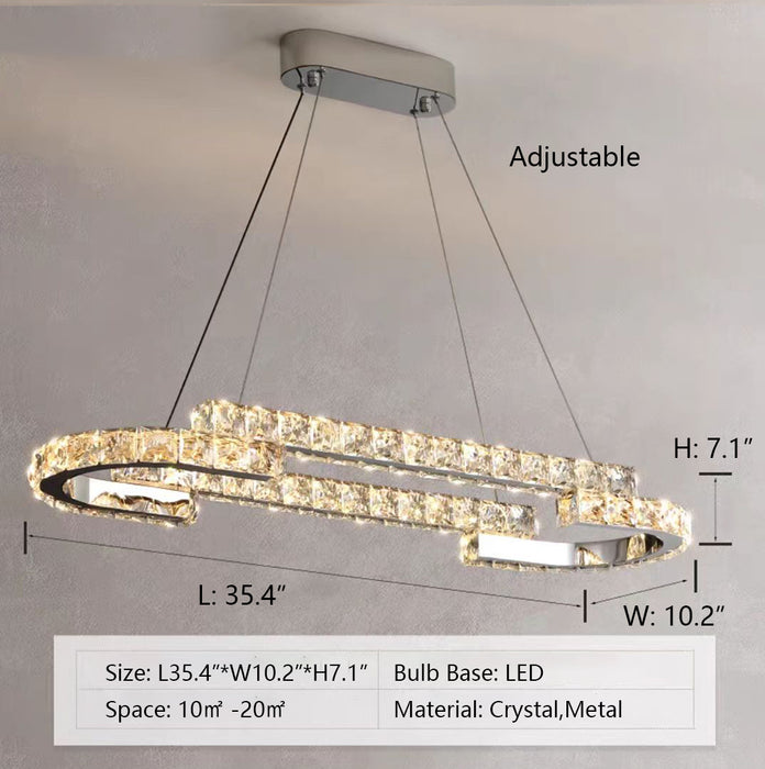 L35.4"*W10.2"*H7.1" chandelier,chandeliers,rng,round,oval,tier,layers,irreguar.crystal,stainless steel,metal,dining table,long table,bedroom,entrwaymhallway,foyer