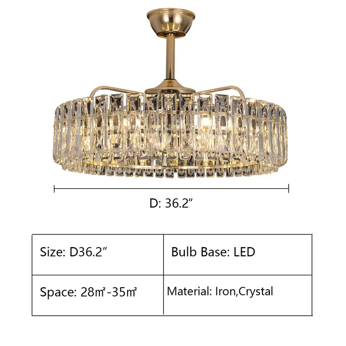 D36.2" chandelier,chandeliers,fan,fann light,invisible,gold,iron,glass,3 blades,blads,ceiling,living room,dining room,bedroom,bar