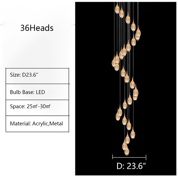 D23.6" chandelier,chandeliers,acrylic,metal,stair,extra large,large,huge,oversize,big,long staircase,gold,luxury,light luxury,bedside