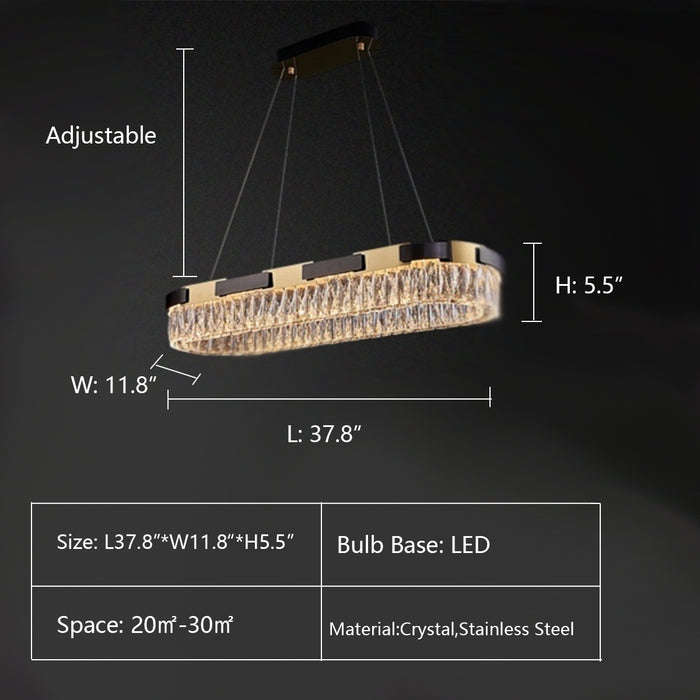L37.8"*W11.8"*H5.5" chandelier,chandeliers,stainless steel,crystal,k9 crystal,chain,rectangle,round,2 layers,long table,big table,kitchen island,luxury