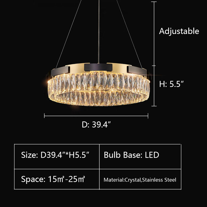 D39.4"*H5.5" chandelier,chandeliers,stainless steel,crystal,k9 crystal,chain,rectangle,round,2 layers,long table,big table,kitchen island,luxury