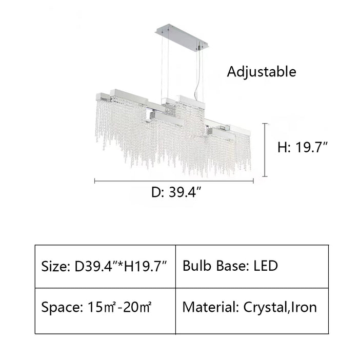D39.4"*H19.7" Rossi Linear Chandelier,Rossi 10-Light LED Chandelier,chandelier,chandeliers,pendant,crystal,iron,metal,long table, big table,dining table,kitchen island,dining bar,bar,living room.luxury,chandelier light