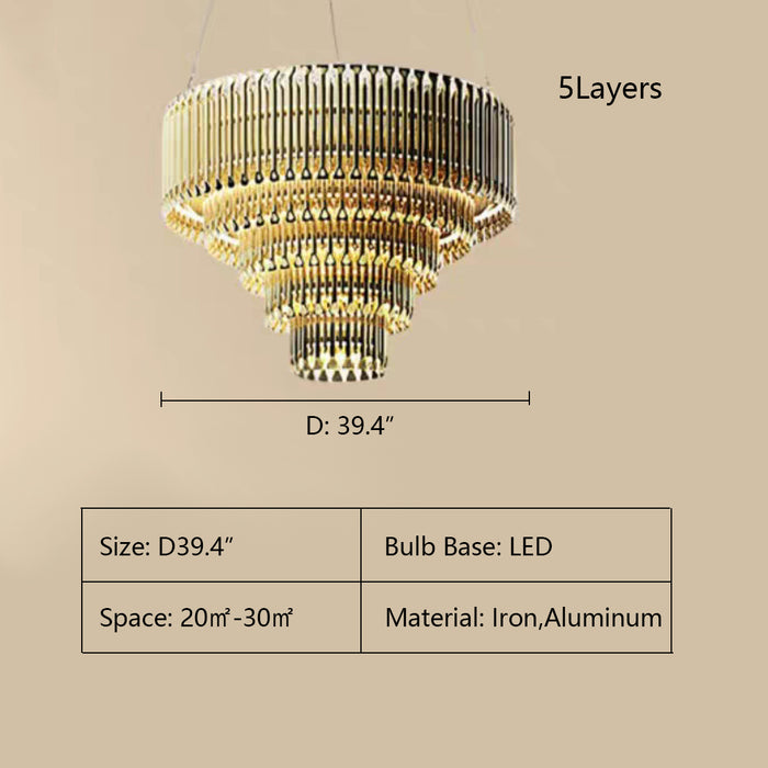 5Layers: D39.4" Matheny Chandelier,chandelier,chandeliers,gold,round,ring,circle,aluminum,metal,iron,dining table,big table,long table,living room,extra large,large,huge,big,oversize