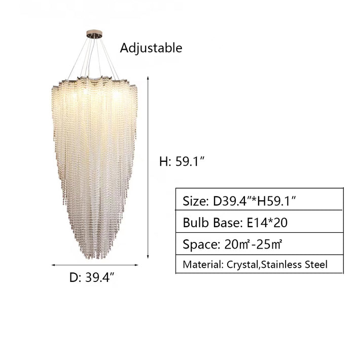 D39.4"*H59.1" chandelier,chandeliers,extra large,oversize,large,huge,,big,crystal,tassel,art,luxury,staircase,spiral staircase,high-ceiling room,foyer,two-story foyer