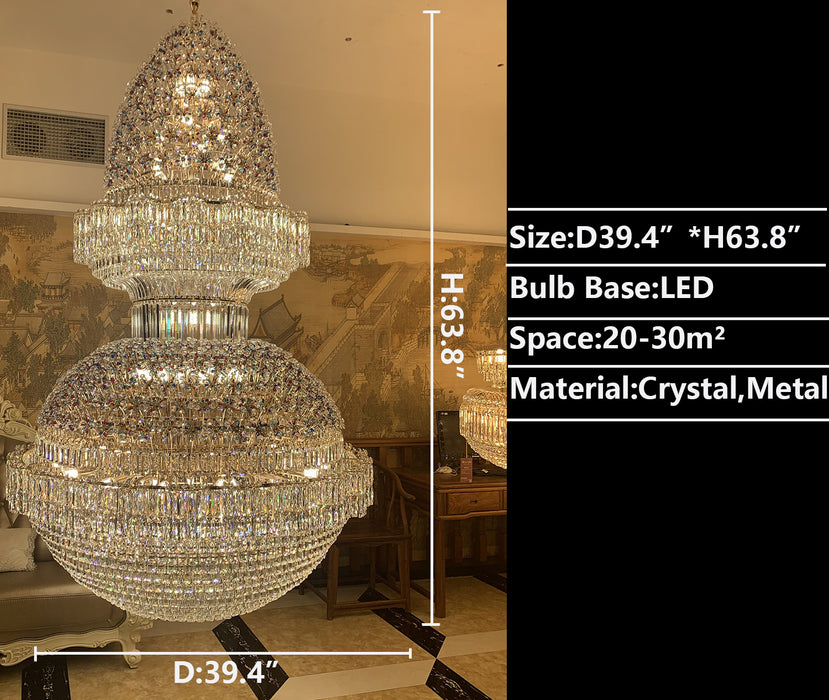 D39.4"*H63.8" oversized/huge crystal chandelier modern flower high-end gold crystal chandelier for high-ceiling foyer/staircase/hallway/entryway.2-story,duplex buildings coffee shop