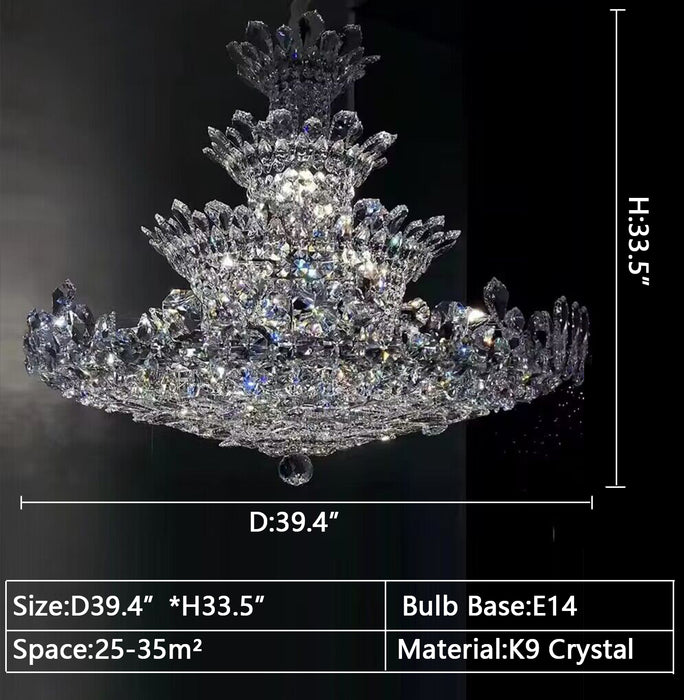 Luxury Empire Floral Crystal Chandelier With 4 Layers Modern Light Fixture For Foyer And Living Room