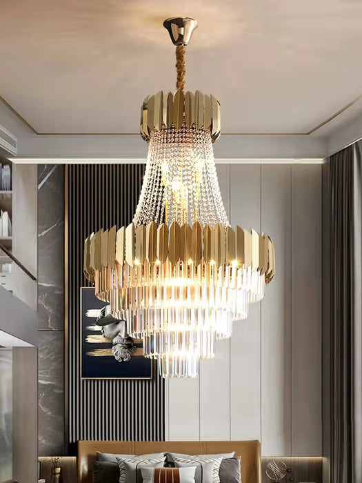 Hallway Golden Crystal Chandelier Luxury Ceiling Lamp for Living Room Staircase