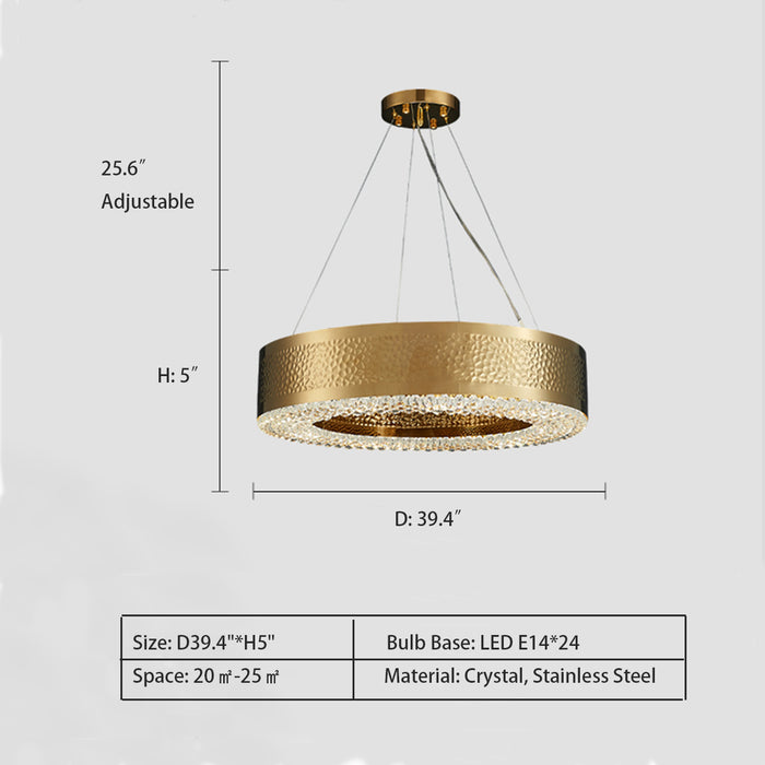 crystal, stainless steel, light luxury, post-modern, tiered, Titanium Gold, living room, dining room, round, hollow,1 Layer: D23.6"*H5" 1 Layer: D31.5"*H5" 1 Layer: D39.4"*H5"