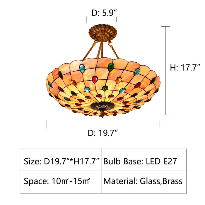 D19.7"*H17.7" chandelier,chandeliers,pendant,tiffany,tiffany style,vintage,retro,stained,colorful,colored,flower,living room,dining table,entryway,foyer,bedroom