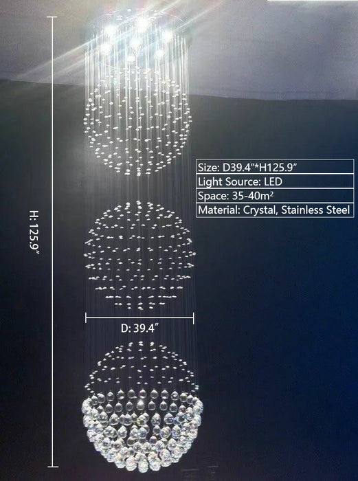 D39.4"*H125.9" Large Bright Modern Multi-layers Ball Crystal Chandelier ceiling light for living room staircase big foyer dinning room