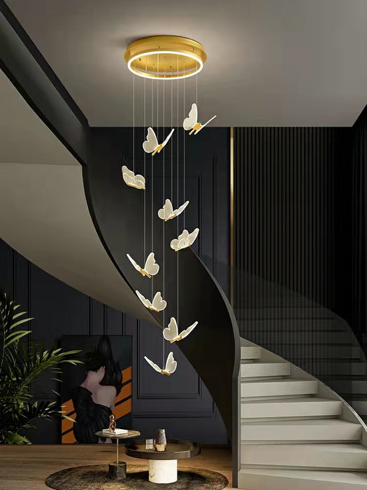 Extra Length Cute Butterfly Chandelier Luxurious Foyer Staircase Ceiling Light For Powder room Hotel Nursery Living room kids room girls room