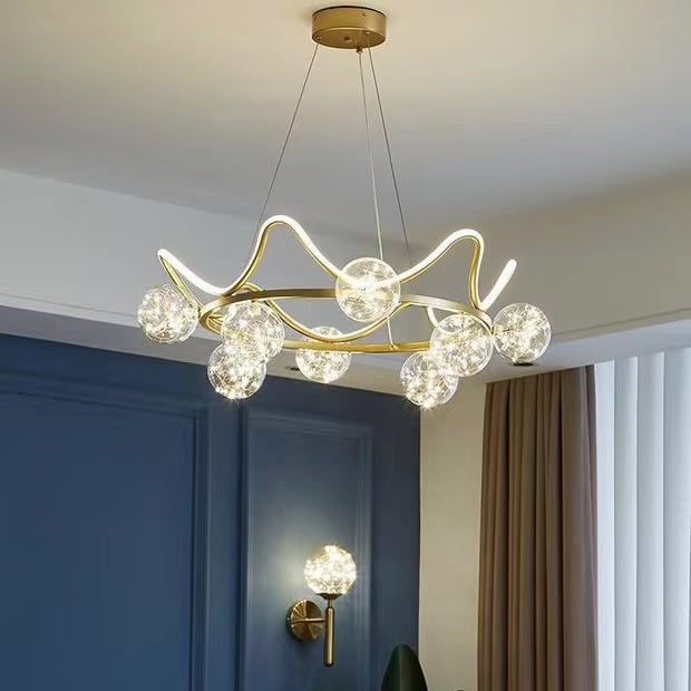 Lámpara colgante moderna con iluminación de araña de bolas de cristal transparente 