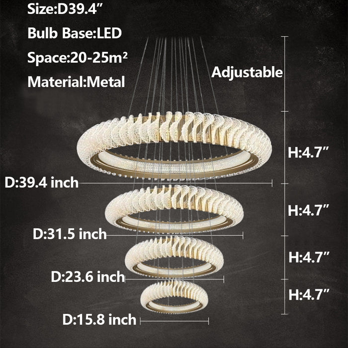 Extra Large Multi-layers Rings Crystal Chandelier Modern Art Waves Creative Pendant Light For High-ciling Foyer/Hallway/Staircase
