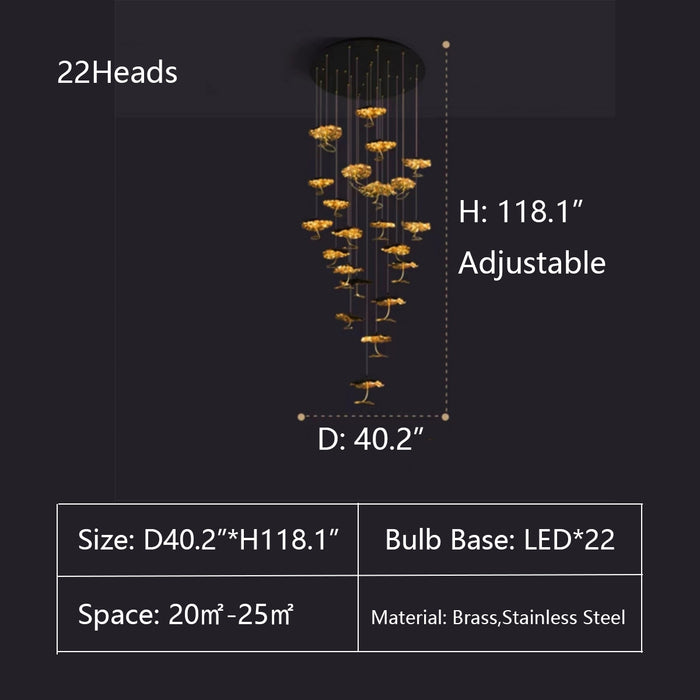 D40.2"*H118.1" chandelier,chandeliers,lotus,multi-tier,staircase,spiral staircase,high-ceiling room,art,brass,huge,oversize,long table,big table,dining table,Gold Moon LED Chandelier