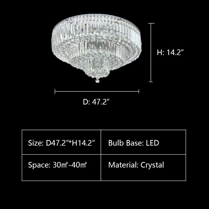D47.2"*H14.2" chandelier,chandeliers,crystal,robs,flush mount,ceiling,extra large,large,big,huge,oversize,living room,hotel hobby,bedroom,chrome,sliver