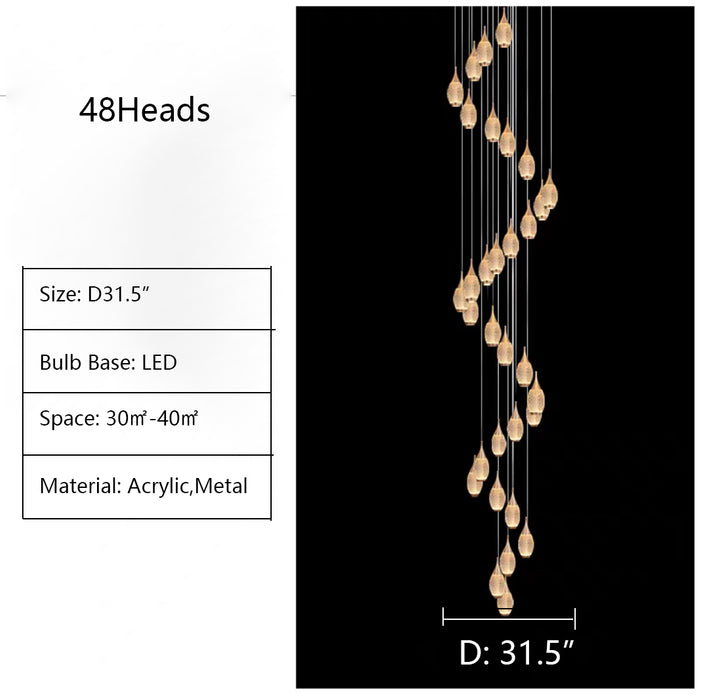 D31.5" chandelier,chandeliers,acrylic,metal,stair,extra large,large,huge,oversize,big,long staircase,gold,luxury,light luxury,bedside