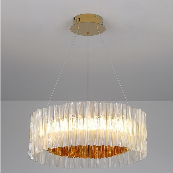 Luz de techo redonda con anillo acrílico plisado minimalista moderno para salón/comedor/bar