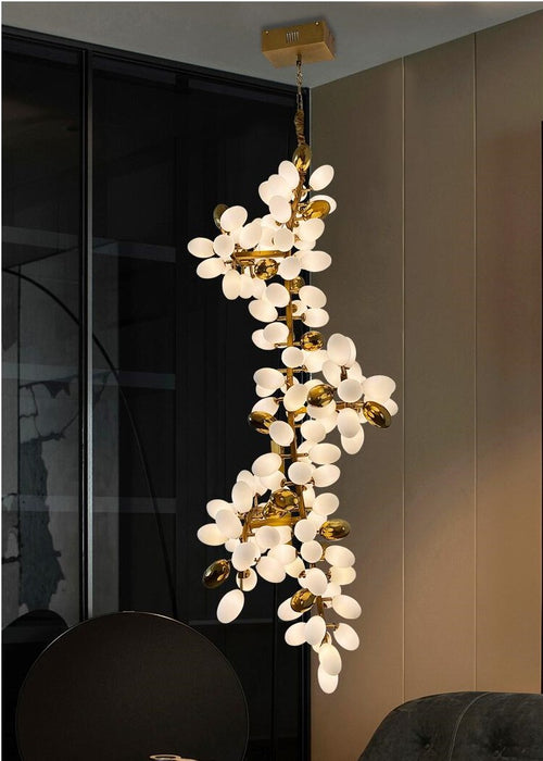 Large Branch Copper Chandelier with Grape Shape Bulbs Unique and Creative Light Fixture for Staircase/ Duplex/ High Ceiling Living Room/ Restaurant