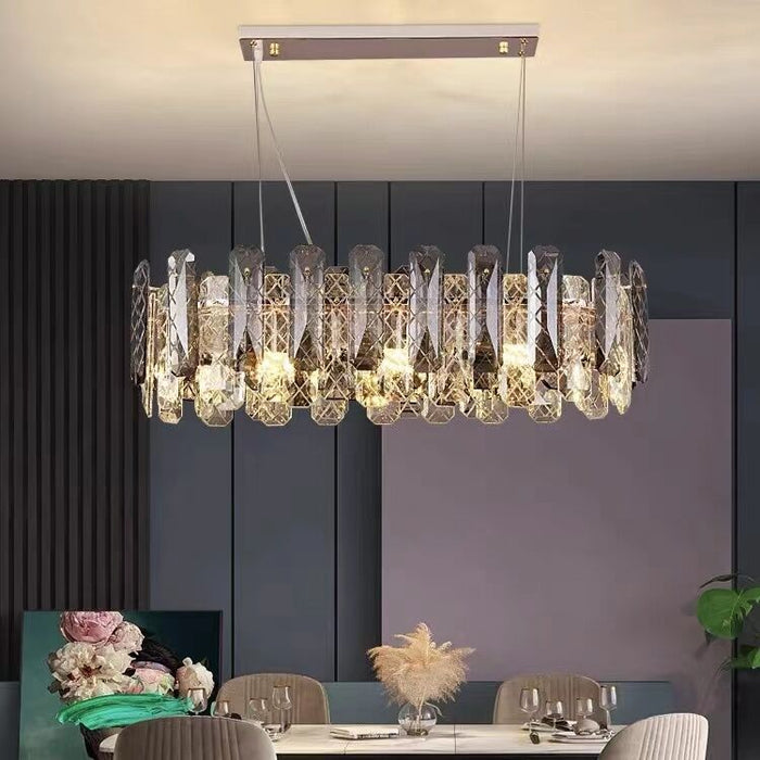 Modern Smoky Gray Crystal Chandelier Gleamy Pendant Light Fixture for Living/ Dining Room/ Bedroom/ Home Office